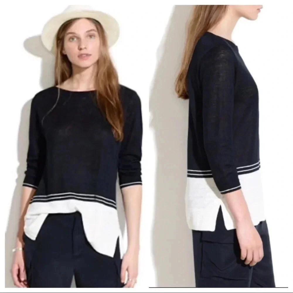 Madewell Cafe Colorblock Top 100% Linen Sz XS